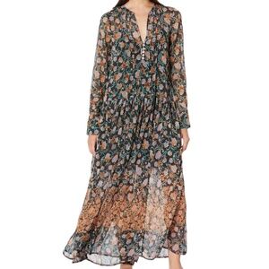 Free People See It Through Floral Long Sleeve Maxi Dress